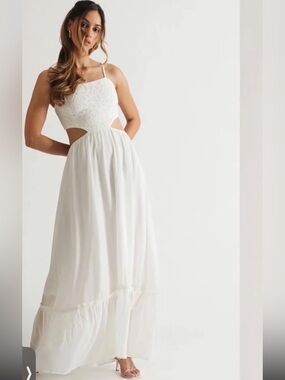 Promesa White Lace Bodice Cutout Maxi Dress